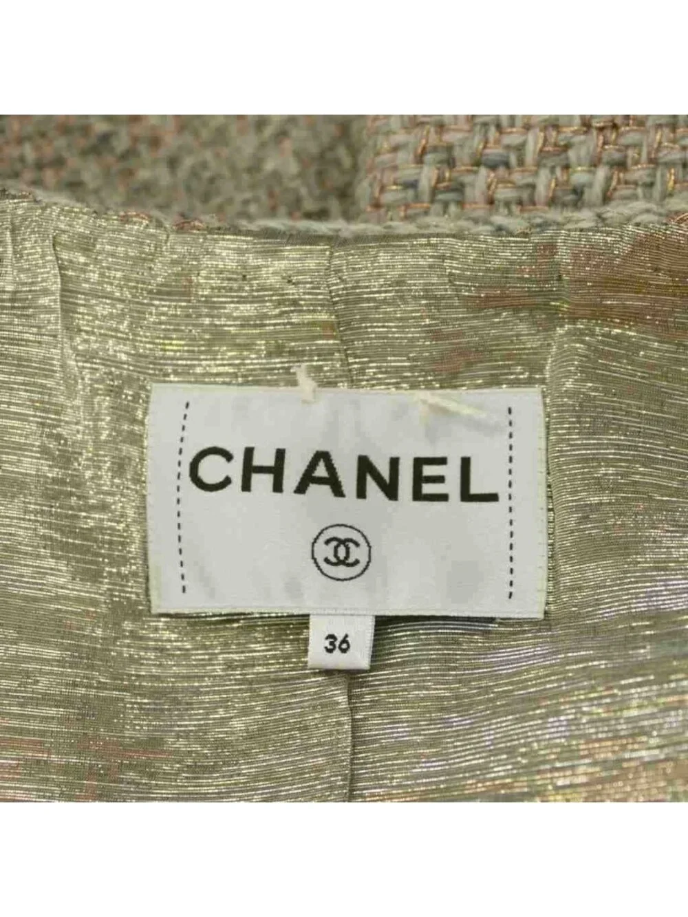Chanel Color Tweed Jacket Outer Zip Up Wool 36 Light Gray Gold